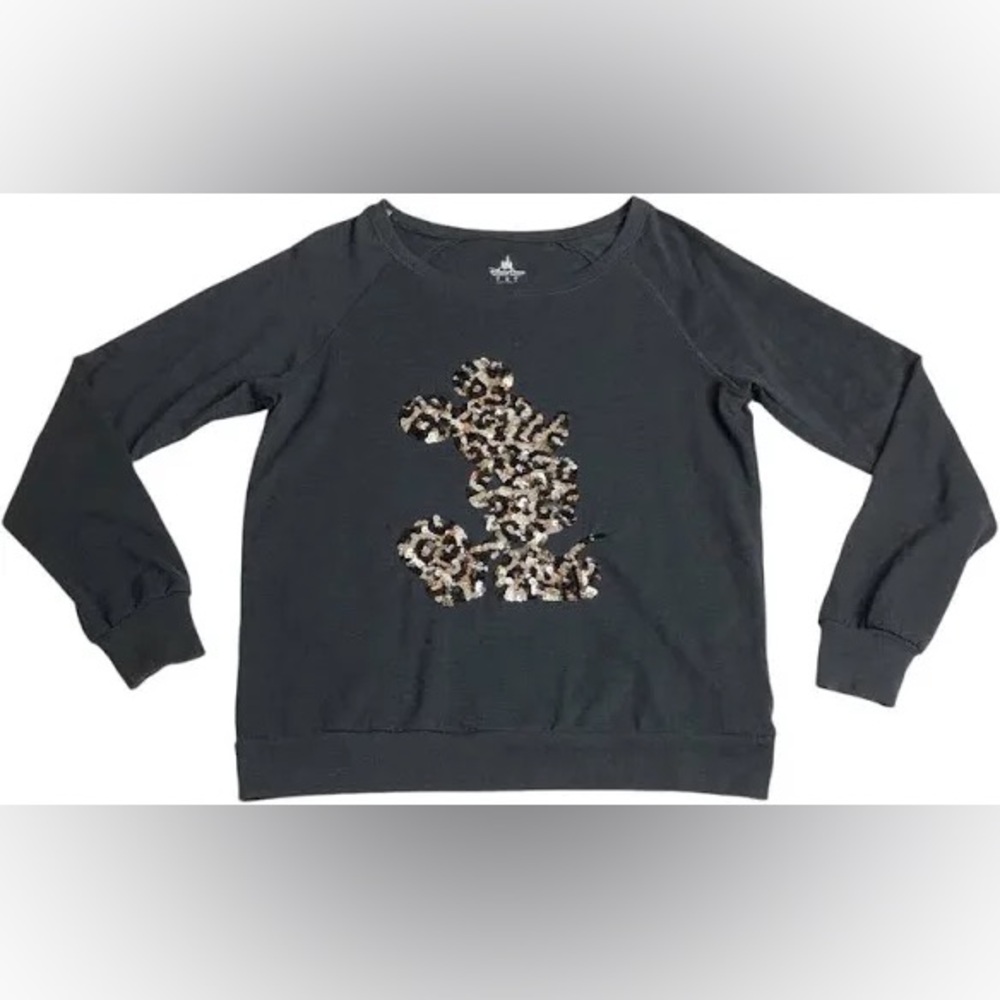 Disney Parks Black Yellow Sequin Leopard Print Top Size Large